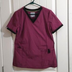 Scrubstar Active Stretch Extensible nurse scrubs top burgundy black Small